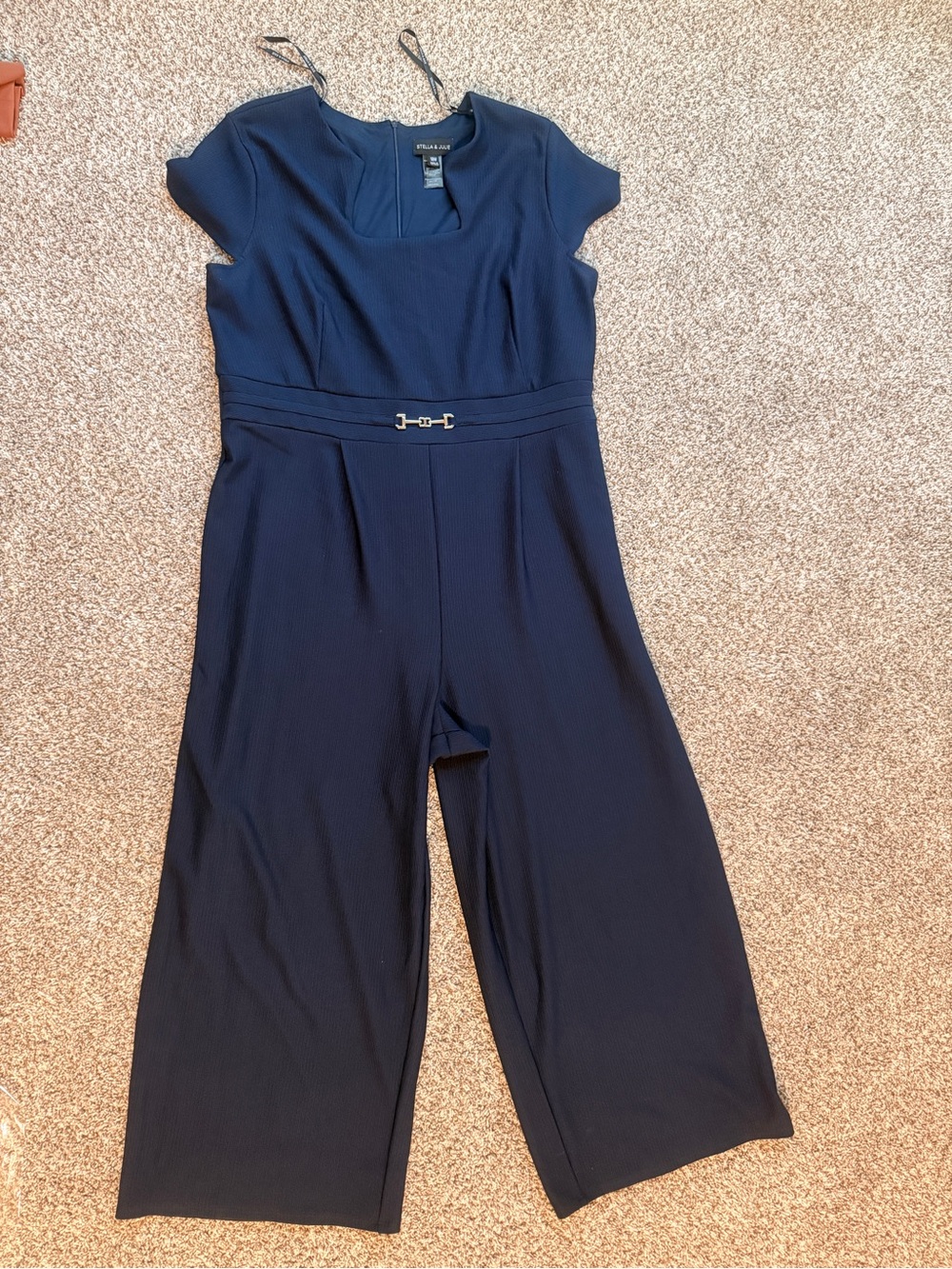 Navy Cap Sleeve Wide-Leg Jumpsuit with Belt Detail